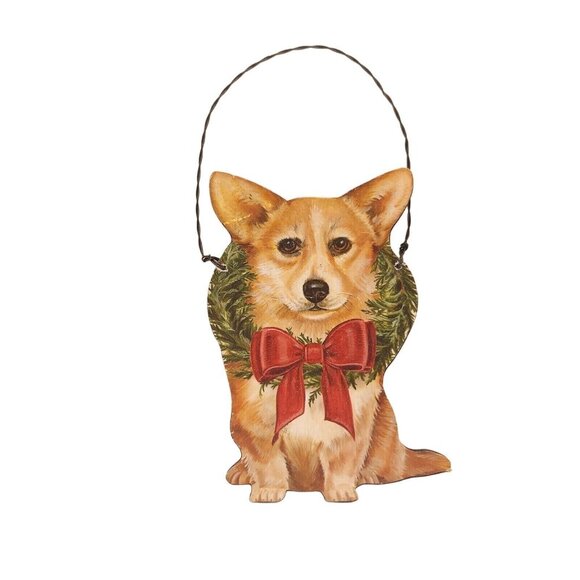 Corgi Dog Christmas Ornament With Wreath & Red Bow By Primitives By Kathy Gift - Picture 2 of 3